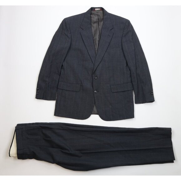 Vtg 90s Streetwear Mens 42L 2 Piece Worsted Wool Striped Wedding Suit 36x32 USA